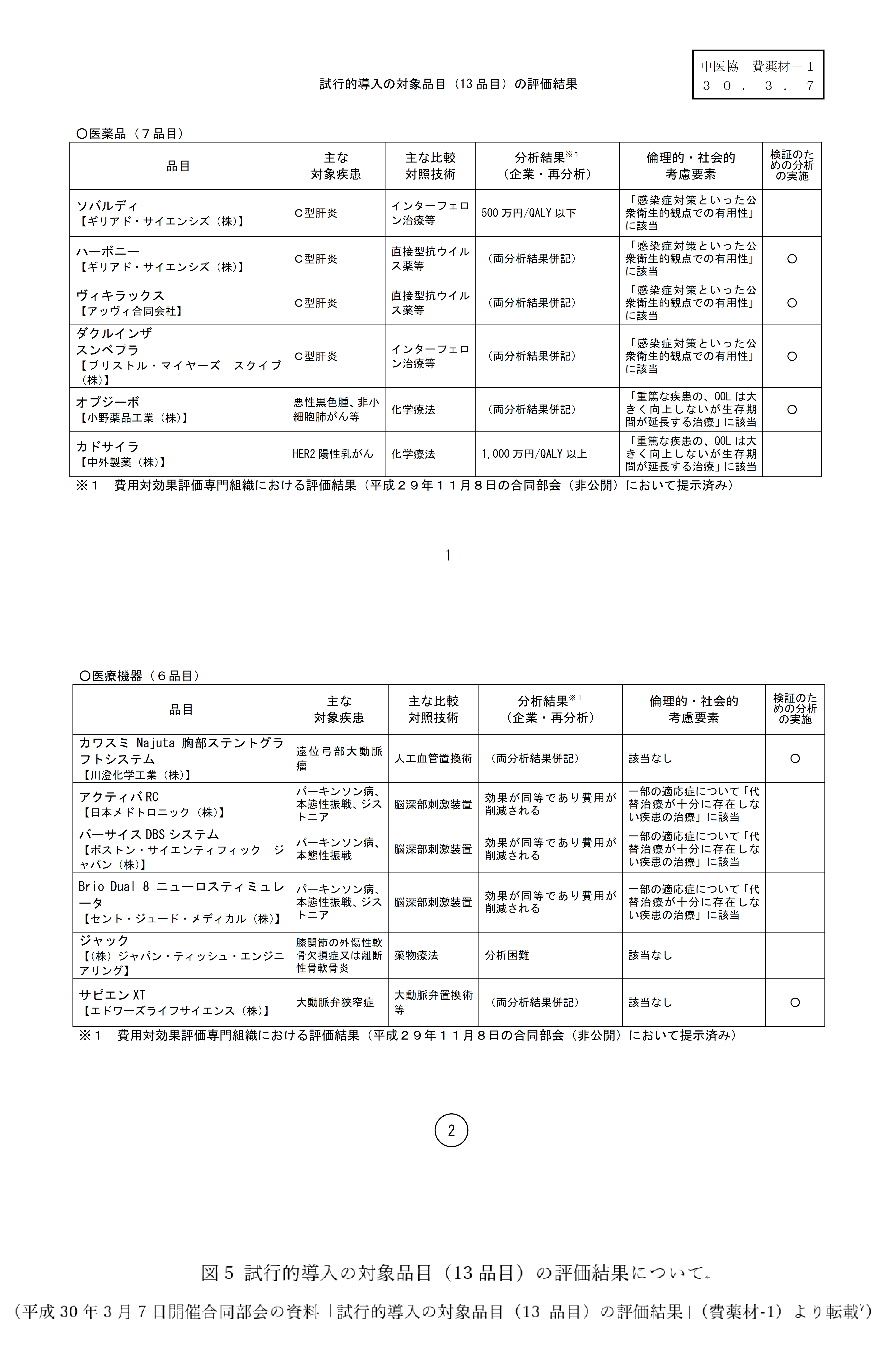 図5 試行的導入の対象品目（13品目）の評価結果について